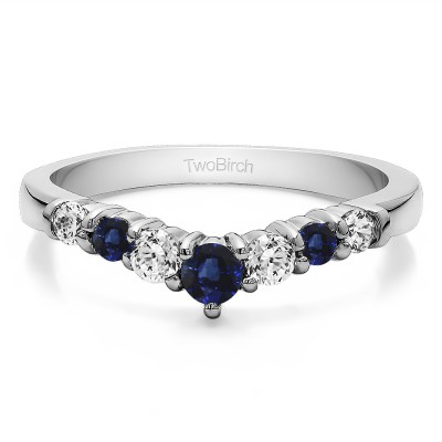 0.5 Ct. Sapphire and Diamond Seven Stone Shared Prong Gradudated Contour Wedding Ring