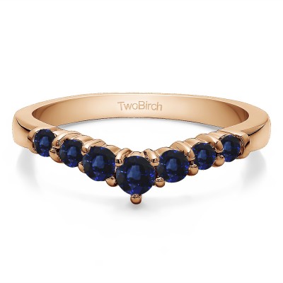 0.35 Ct. Sapphire Seven Stone Shared Prong Gradudated Contour Wedding Ring in Rose Gold