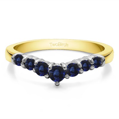 0.35 Ct. Sapphire Seven Stone Shared Prong Gradudated Contour Wedding Ring in Two Tone Gold