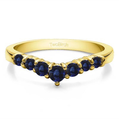 0.35 Ct. Sapphire Seven Stone Shared Prong Gradudated Contour Wedding Ring in Yellow Gold