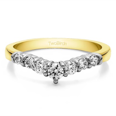 0.35 Ct. Seven Stone Shared Prong graduated Contour Wedding Ring in Two Tone Gold