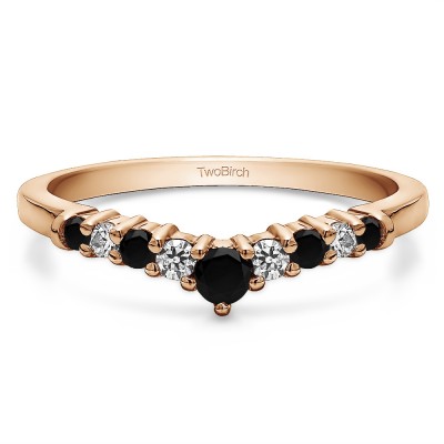 0.32 Ct. Black and White Nine Stone Graduated Curved Band in Rose Gold