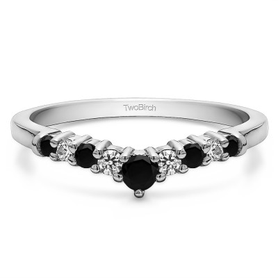 0.32 Ct. Black and White Nine Stone Graduated Curved Band