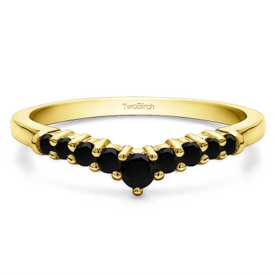 0.32 Ct. Black Nine Stone Graduated Curved Band in Yellow Gold