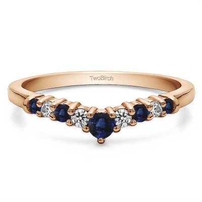 0.32 Ct. Sapphire and Diamond Nine Stone Graduated Curved Band in Rose Gold