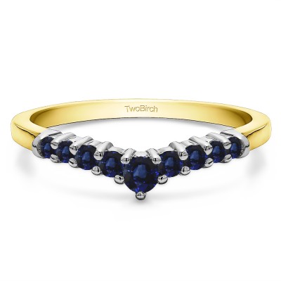 0.32 Ct. Sapphire Nine Stone Graduated Curved Band in Two Tone Gold