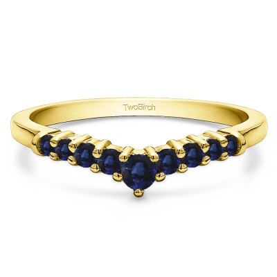 0.32 Ct. Sapphire Nine Stone Graduated Curved Band in Yellow Gold