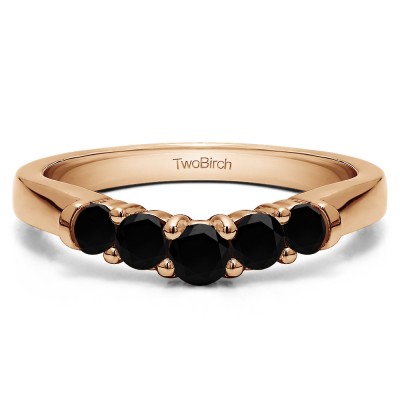 1 Ct. Black Five Stone Graduated Shared Prong Contoured Wedding Ring in Rose Gold
