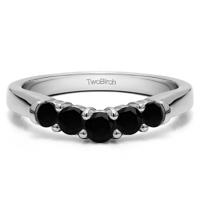 0.5 Ct. Black Five Stone Graduated Shared Prong Contoured Wedding Ring