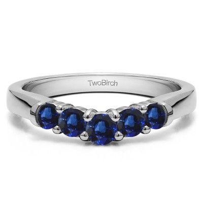 0.25 Ct. Sapphire Five Stone Graduated Shared Prong Contoured Wedding Ring