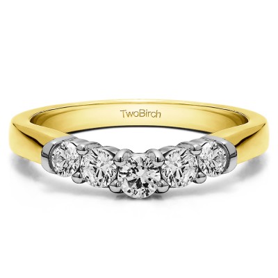 1 Ct. Five Stone Graduated Shared Prong Contoured Wedding Ring in Two Tone Gold