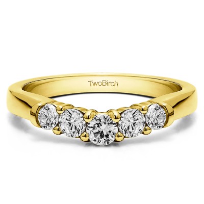 0.25 Ct. Five Stone Graduated Shared Prong Contoured Wedding Ring in Yellow Gold
