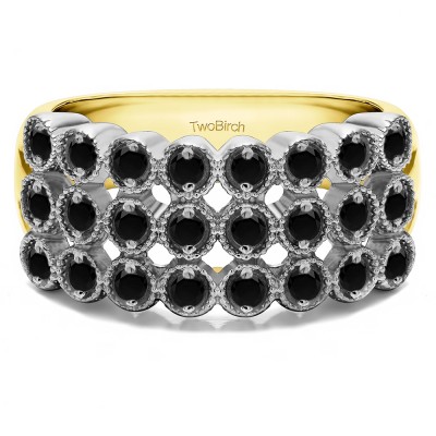 0.72 Carat Black Millgrained Bezel Three Row Anniversary Band in Two Tone Gold