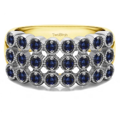 0.72 Carat Sapphire Millgrained Bezel Three Row Anniversary Band in Two Tone Gold