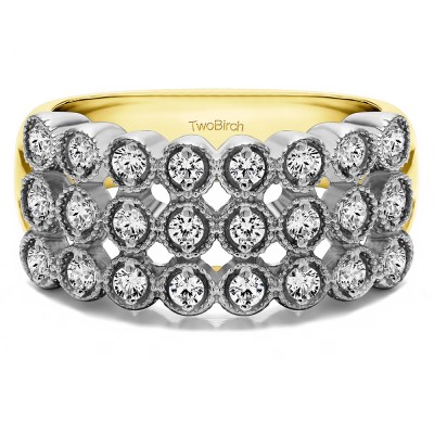 0.72 Carat Millgrained Bezel Three Row Anniversary Band in Two Tone Gold