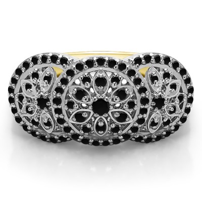 0.49 Carat Black Pave Set Flower Anniversary Ring in Two Tone Gold