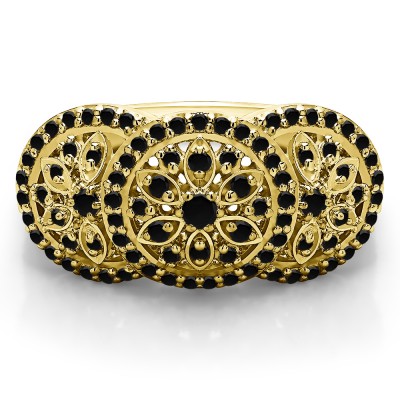 0.49 Carat Black Pave Set Flower Anniversary Ring in Yellow Gold
