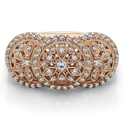 0.49 Carat Pave Set Flower Anniversary Ring in Rose Gold