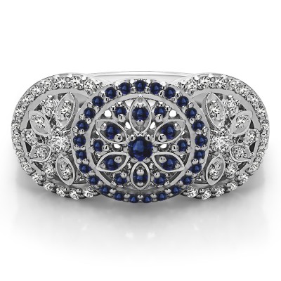 0.49 Carat Sapphire and Diamond Pave Set Flower Anniversary Ring