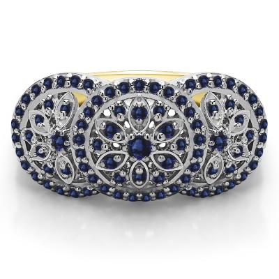 0.49 Carat Sapphire Pave Set Flower Anniversary Ring in Two Tone Gold