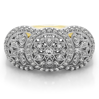 0.49 Carat Pave Set Flower Anniversary Ring in Two Tone Gold