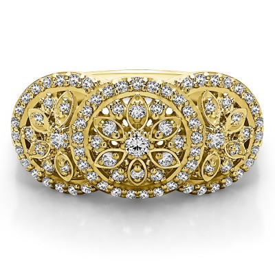 0.49 Carat Pave Set Flower Anniversary Ring in Yellow Gold