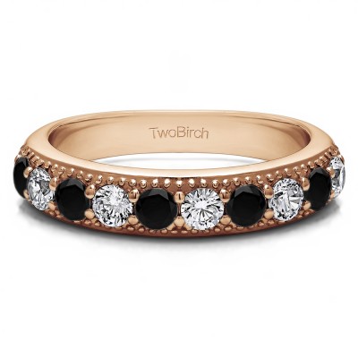 0.25 Carat Black and White Millgrained Double Shared Prong Vintage Wedding Ring  in Rose Gold