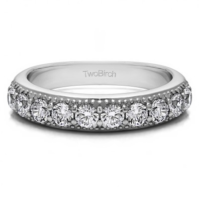 1 Carat Millgrained Double Shared Prong Vintage Wedding Ring With Cubic Zirconia Mounted in Sterling Silver.(Size 9.75)