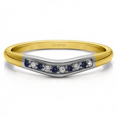 0.1 Ct. Sapphire and Diamond Ten Stone Thin Contour Wedding Band in Two Tone Gold