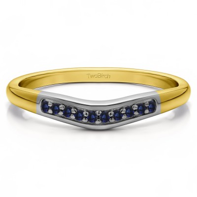 0.1 Ct. Sapphire Ten Stone Thin Contour Wedding Band in Two Tone Gold