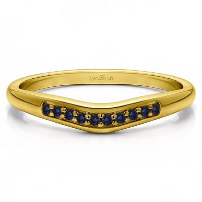 0.1 Ct. Sapphire Ten Stone Thin Contour Wedding Band in Yellow Gold