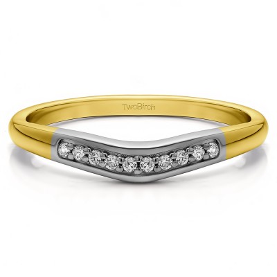 0.1 Ct. Ten Stone Thin Contour Wedding Band in Two Tone Gold