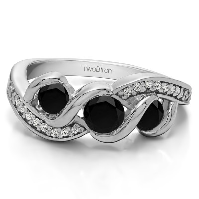 0.5 Carat Black and White Twirl Set Three Stone Anniversary Wedding Ring
