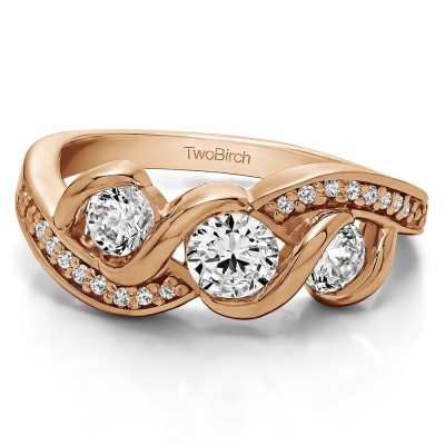 1 Carat Twirl Set Three Stone Anniversary Wedding Ring  in Rose Gold