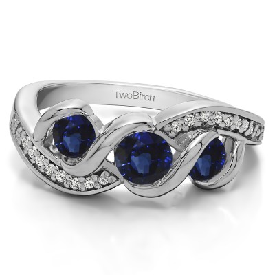 0.5 Carat Sapphire and Diamond Twirl Set Three Stone Anniversary Wedding Ring
