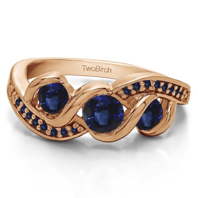 0.5 Carat Sapphire Twirl Set Three Stone Anniversary Wedding Ring  in Rose Gold