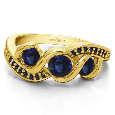 0.5 Carat Sapphire Twirl Set Three Stone Anniversary Wedding Ring  in Yellow Gold