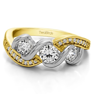 1 Carat Twirl Set Three Stone Anniversary Wedding Ring  in Two Tone Gold
