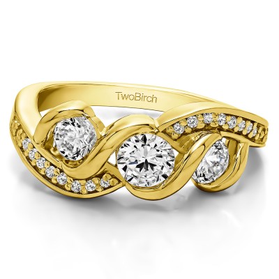 0.5 Carat Twirl Set Three Stone Anniversary Wedding Ring  in Yellow Gold