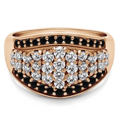 1 Carat Black and White Wide Domed Anniversary Band  in Rose Gold
