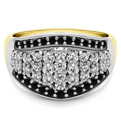 1 Carat Black and White Wide Domed Anniversary Band  in Two Tone Gold