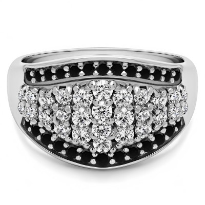 1 Carat Black and White Wide Domed Anniversary Band