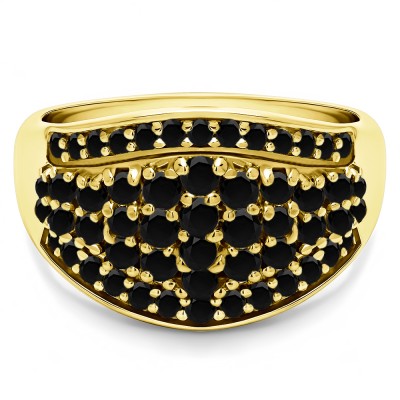 1 Carat Black Wide Domed Anniversary Band  in Yellow Gold