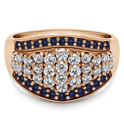 1 Carat Sapphire and Diamond Wide Domed Anniversary Band  in Rose Gold