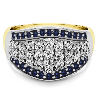 1 Carat Sapphire and Diamond Wide Domed Anniversary Band  in Two Tone Gold