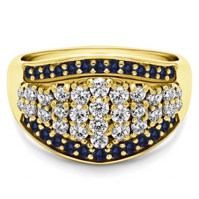 1 Carat Sapphire and Diamond Wide Domed Anniversary Band  in Yellow Gold