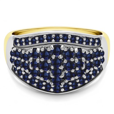 1 Carat Sapphire Wide Domed Anniversary Band  in Two Tone Gold