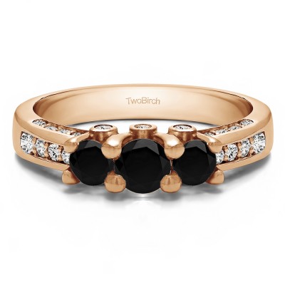 1.5 Carat Black and White Three Stone Peek-a-Boo Wedding Ring in Rose Gold