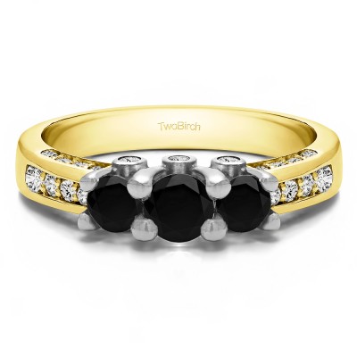 1.5 Carat Black and White Three Stone Peek-a-Boo Wedding Ring in Two Tone Gold