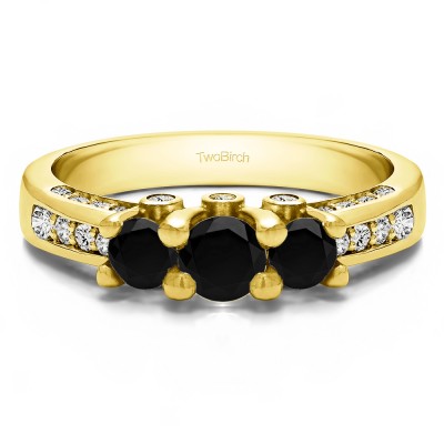 1.5 Carat Black and White Three Stone Peek-a-Boo Wedding Ring in Yellow Gold